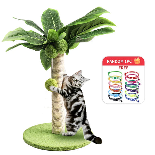 Green Leaves Cat Scratching Post with Sisal Rope