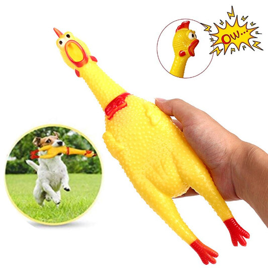 Yellow Rubber Squeaky Chicken Dog Chew Toy
